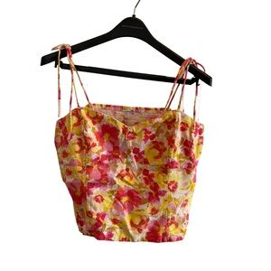 Old Navy Floral Tie-strap Linen Blend Smocked Back Tank Top